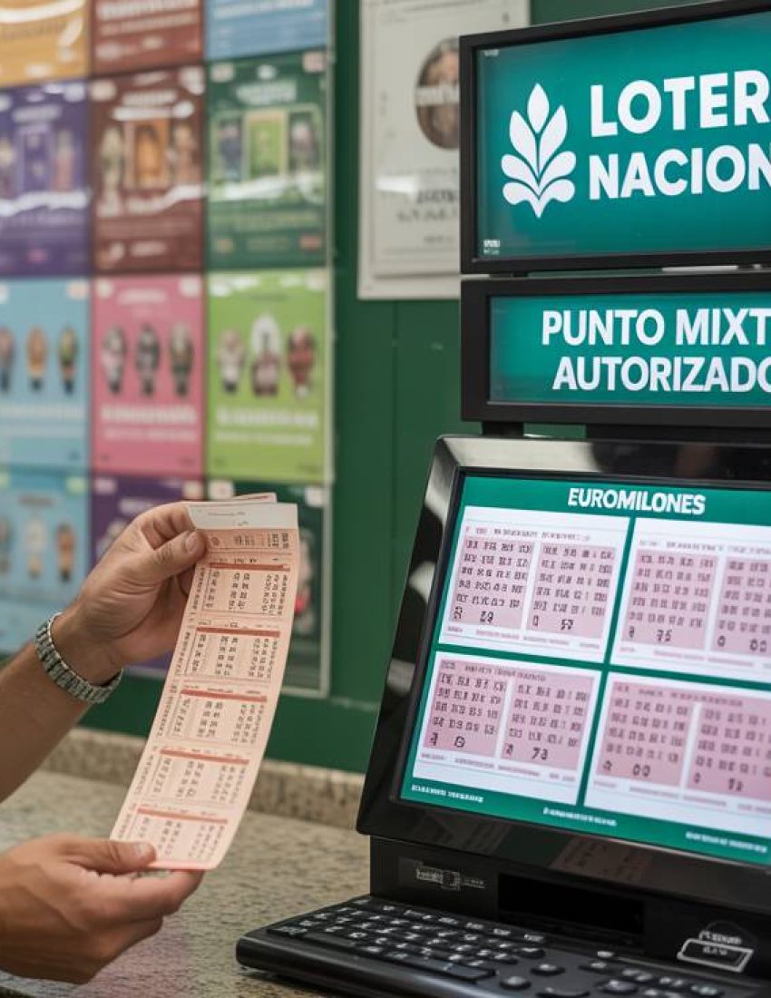 Cliente comprando boletos de Lotería Nacional y Euromillones en Estanco Coria, punto mixto autorizado en Coria del Río.